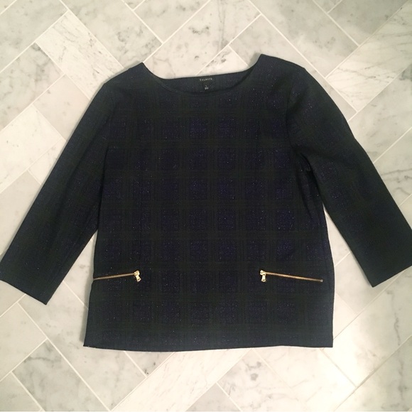 Talbots Zip Pocket Jacquard Green and Blue Plaid Print with Gold Hardware Large - Picture 5 of 7